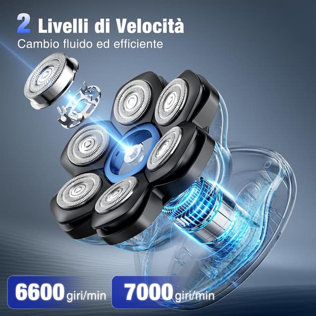 Detalle de kensen Rasoio Testa Calva Uomo Zero Assoluto 2 Velocità 7D Impermeabile IPX6 Cordless con Display LED e USB-C