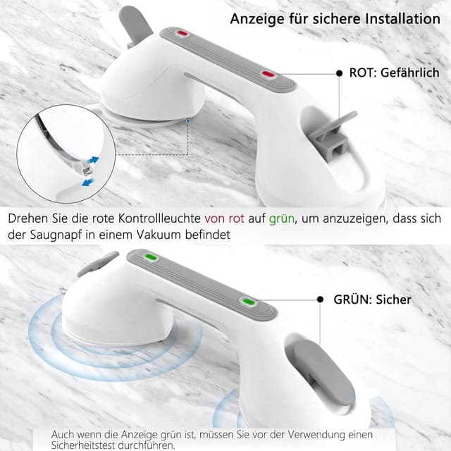 Detalle 2 de Newthinking Suction Grab Rails for Bathroom with safety indicator – portable suction bathtub shower handles