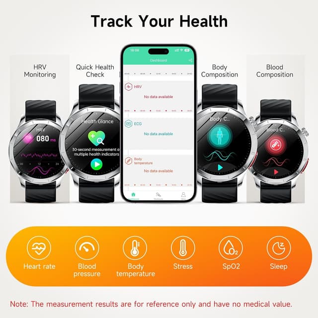 Detalle de Lgnitek 2026 Smartwatch (1.43" AMOLED) with Blood Pressure & ECG, HRV, SpO2, Sleep, 120 Sports Modes (IP68)