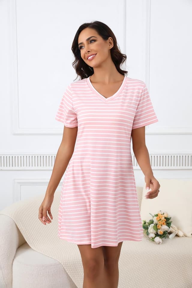 Thumbnail 1 de Enjyam Women Cotton V‑Neck Striped Nightdress for Summer 💤