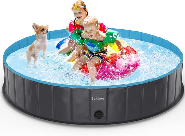 Detalle de lunaoo Dog Paddling Pool Foldable Pet Swimming Pool (160 x 30 cm) – Light Blue