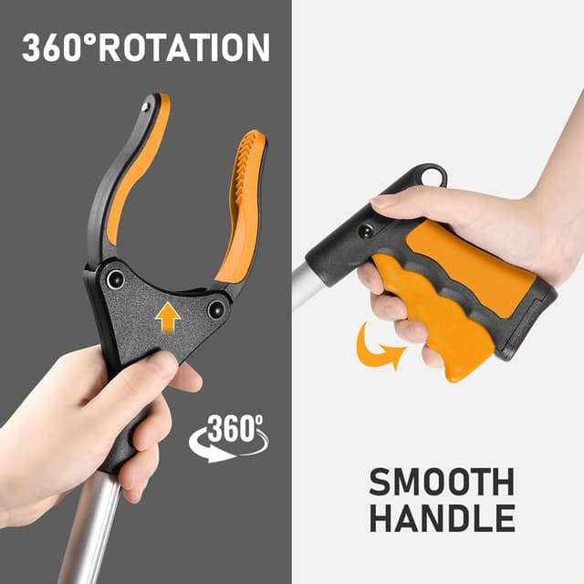 Detalle 2 de YAUNGEL Greifzange für Senioren, faltbar 108 cm mit 360° Drehkopf und Magnet (orange)