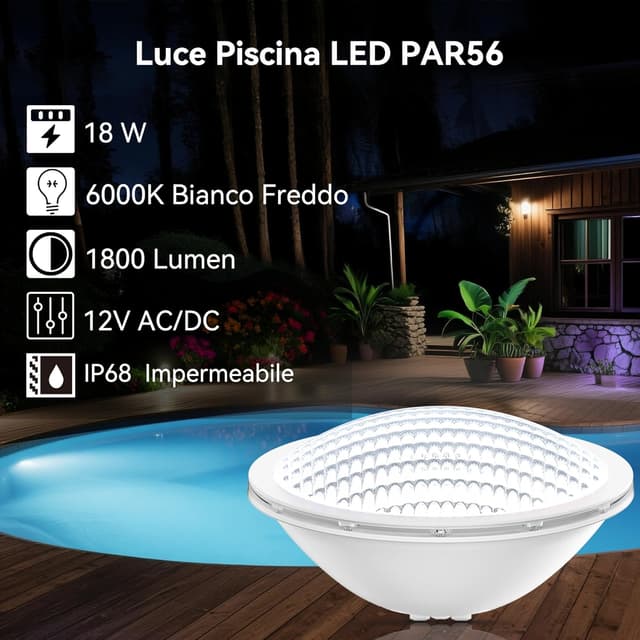 Detalle 2 de LyLmLe PAR56 LED subacquea 18W, 1800 lm, 6000K bianco freddo (IP68) per piscine