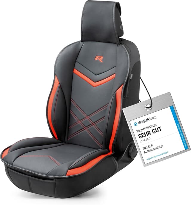 Detalle de Walser Sitzauflage Auto Rey Sitzschoner für Vordersitze schwarz/rot im Rennsport-Design
