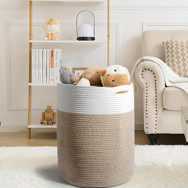 Detalle de SYLANDO 45L geflochtener Baumwollkorb mit Griffen (H45 cm, Ø38 cm) – Aufbewahrung für Spielzeug, Wäsche & mehr