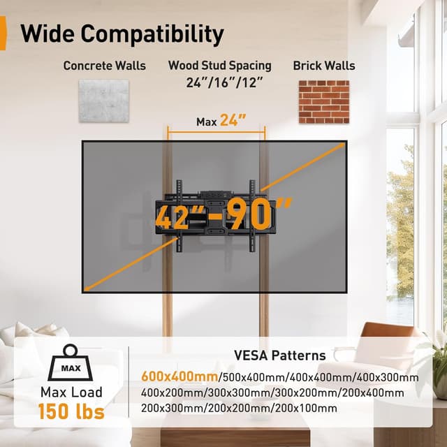 Detalle 2 de Perlegear PGLF11 Full Motion TV Mount 42–90 in