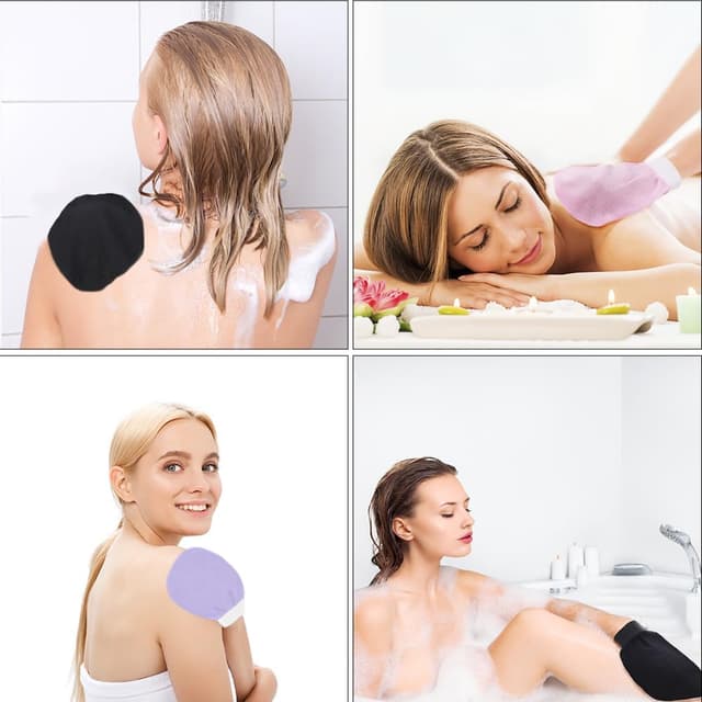 Thumbnail 6 de URAQT Set di 6 guanti esfolianti da doccia in fibra sintetica (nero, rosa, viola)