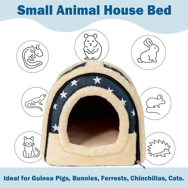 Detalle 1 de Pantula Warm Guinea Pig Bed House (Blue Star) – cave-style hideout with removable pad