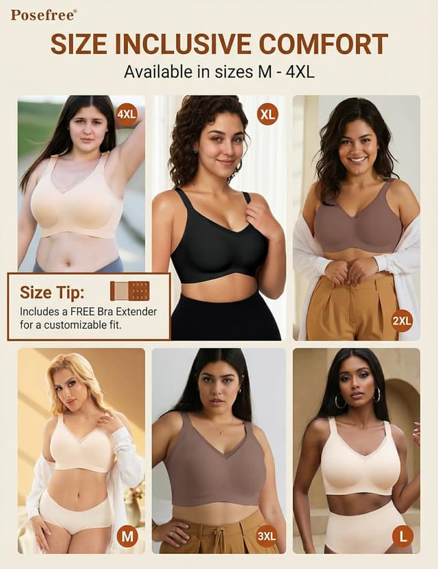 Detalle 2 de PoseFree Wireless Seamless Jelly Bra with V-Mesh (No Underwire) – Full Coverage T-Shirt Comfort