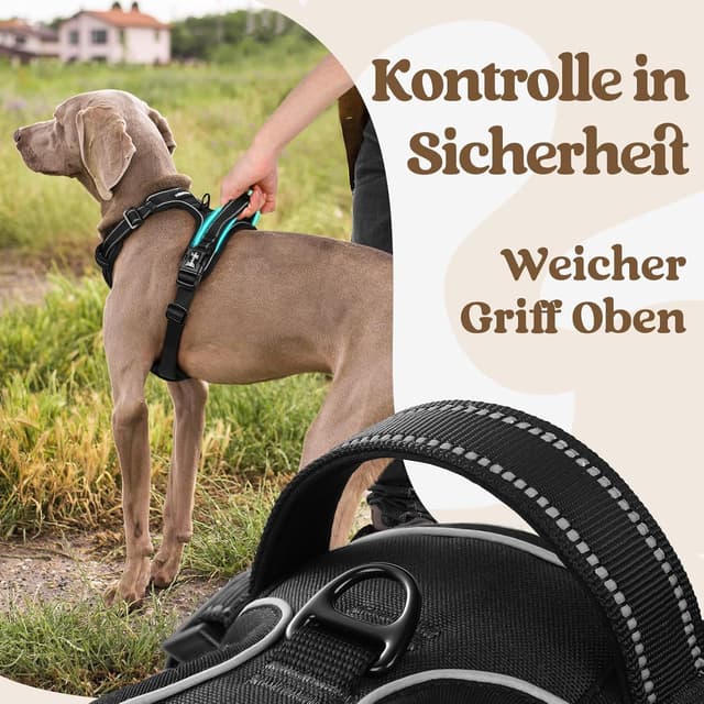Detalle de rabbitgoo Hundegeschirr für große Hunde (verstellbar, ohne Zug & Würgen) mit Griff – schwarz, Größe L