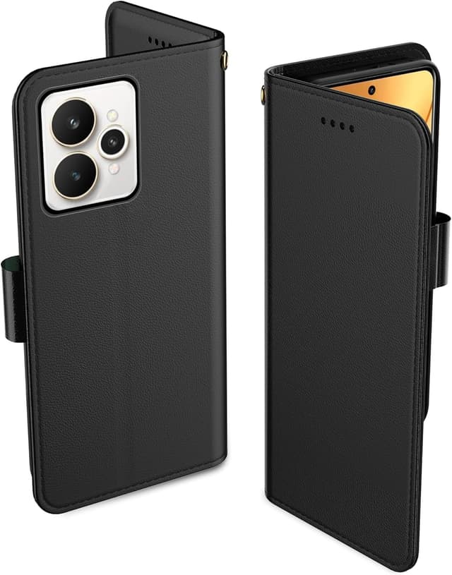 Detalle de Aiziki Custodia per Realme 15 5G in pelle PU con chiusura magnetica e funzione supporto (kickstand) – nera