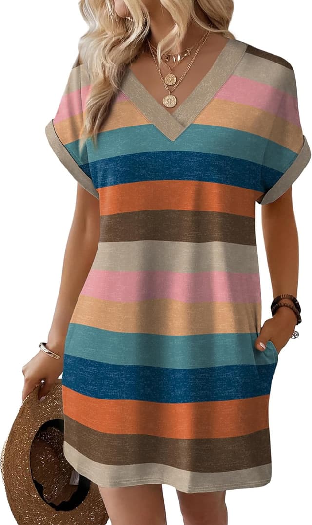 Detalle 2 de WIHOLL Women’s 2025 Casual T-Shirt Dress with Side Pockets (Short Sleeve, Relaxed Fit)