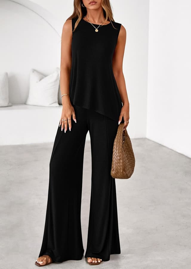 Thumbnail 6 de PRETTYGARDEN Women’s 2026 Two-Piece Lounge Set: Asymmetrical Split Tank + Wide-Leg Pants