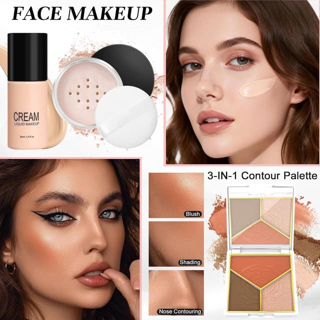 Detalle 2 de Set Trucchi Donna Tutto in Uno in Trousse Ragazza con palette ombretti, correttivi, fondotinta, mascara, gloss e liner