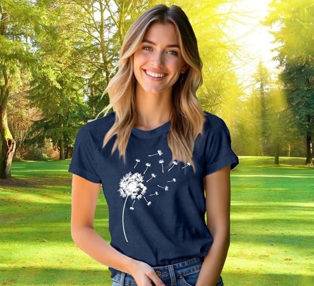 Detalle de Qskall women’s dandelion flower casual T-shirt (white print)