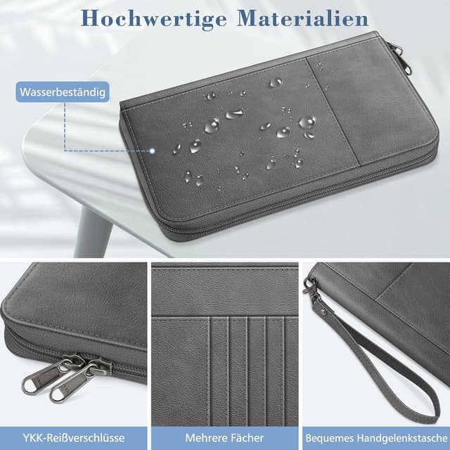 Detalle de FINTIE Reisepass-Tasche Familie Reiseorganizer mit RFID-Blockierung (Wasserdicht), Karten- & Dokumentenfächer