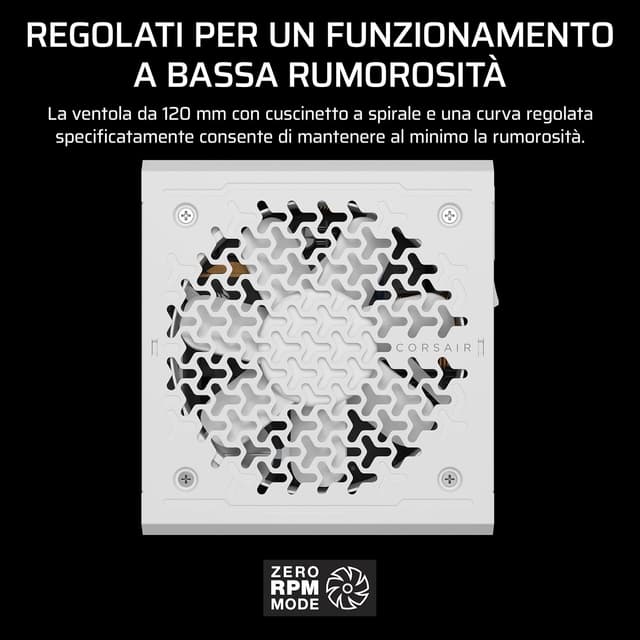 Detalle de CORSAIR RM1000e (2025) alimentatore ATX 1000W completamente modulare, bianco, compatibile ATX 3.1 e PCIe 5.1