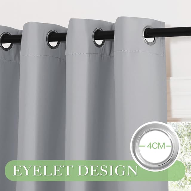 Detalle de KGORGE Verdunklungsvorhang mit Ösen (2er-Set) Kurz fürs Schlafzimmer, hellgrau – 145 x 140 cm