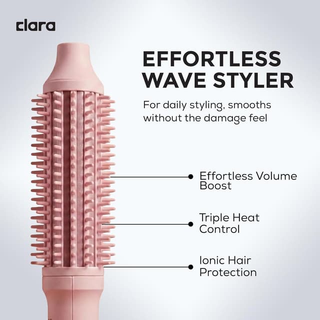 Detalle 2 de Clara Anti-Frizz Ionic Slim Hot Brush 32mm (5.5mm bristles) with Triple Heat Settings – Pink