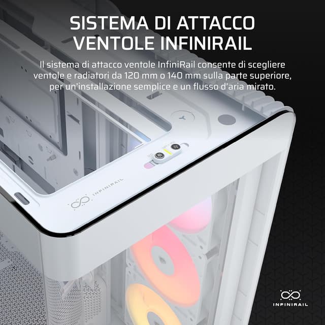 Detalle de CORSAIR Frame 4500X RS-R ARGB Case Mid-Tower con vetro panoramico InfiniRail e 3 ventole RS120R (bianco)