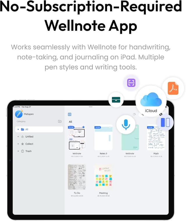 Detalle 2 de Metapen Pencil A8 iPad stylus, Tilt + Pixel 2X charge