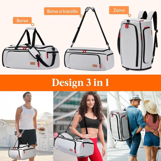 Detalle de Lifewit Borsone palestra 40L 3-in-1 con vano scarpe e tasche impermeabili, grigio argento (55 x 36 x 20 cm)