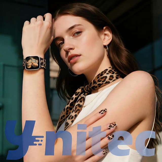 Detalle de Ynitec Leopard Print Stretch Nylon Strap for Apple Watch (40/38/41/42mm) — elastic loop band for wrist, arm or ankle