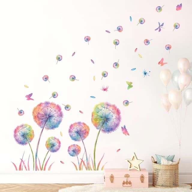 Detalle de KAIRNE Wandtattoo „Pusteblume“ – bunte Blumen- und Schmetterlings-Wandsticker für Kinderzimmer & mehr