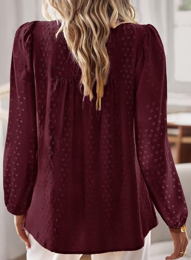 Detalle de TUUHAW Langarmshirt Damen Boho-Tunika mit Rundhals & Häkelapplikation