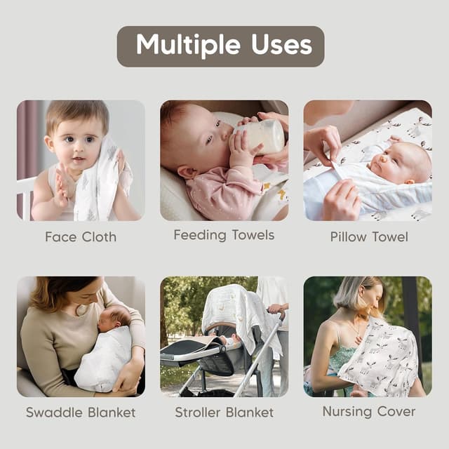 Detalle 2 de Maliton Muslin Cloths for Baby (6-pack) 70x70cm cotton burp cloths – soft breathable muslins with snowman, reindeer & pine tree prints