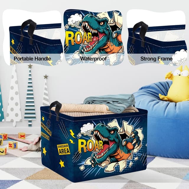 Detalle 2 de Clastyle Dinosaur Baby Laundry Hamper Collapsible Clothes & Toy Storage Basket (40 x 30 x 30 cm)