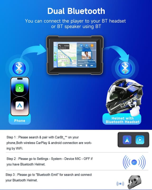 Thumbnail 3 de Rimoody Inalámbrico Carplay Moto 7'' Pantalla IP67