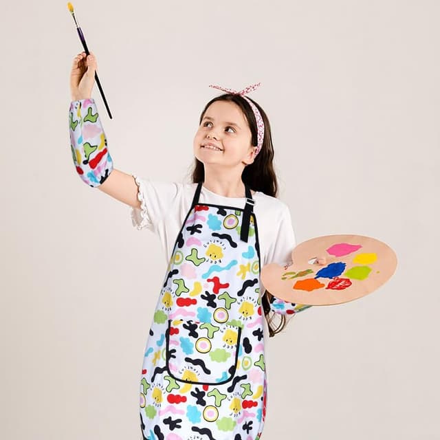 Detalle 2 de HIQUACC Kids Art Apron Set 2 Sleeves