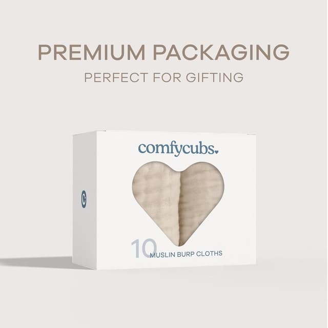 Detalle 2 de Comfy Cubs Muslin Burp Cloths 20" x 10" (6-Layer) — Ultra Absorbent 100% Cotton, Pack of 10, Sand