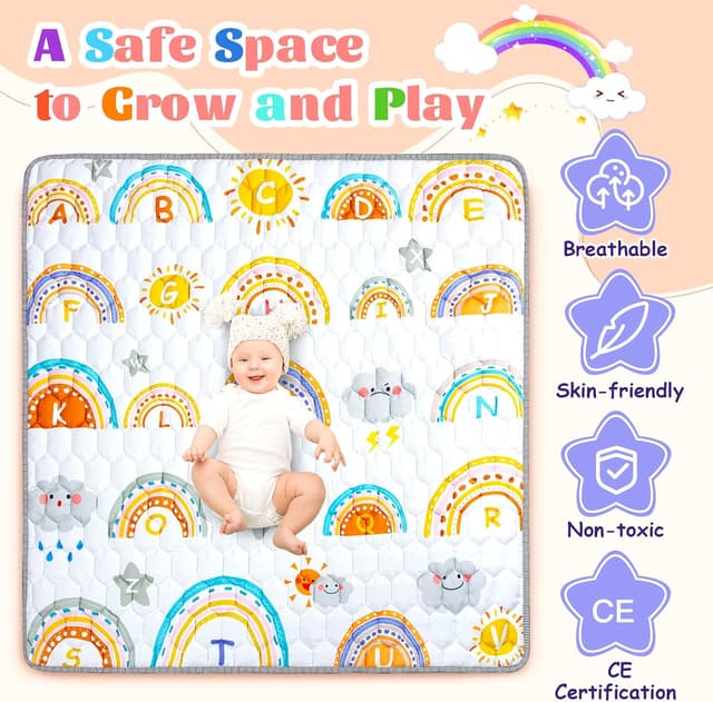 Detalle de Funsland Foldable Baby Play Mat (127x127cm) – soft non-slip cotton & polyester floor mat