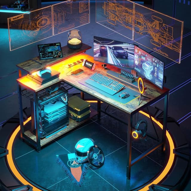 Detalle 2 de Bestier Scrivania a Forma di L con prese e luci LED