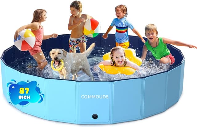 Detalle de COMMOUDS 87-Inch Large Foldable Dog Pool for Bathing and Water Play