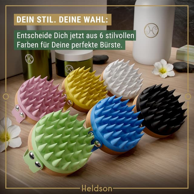 Detalle de HELDSON Premium Kopfhaut-Massagebürste (FSC® 100%) – Kopfmassage und Scalp Scrub für die Haarpflege, Opalweiß