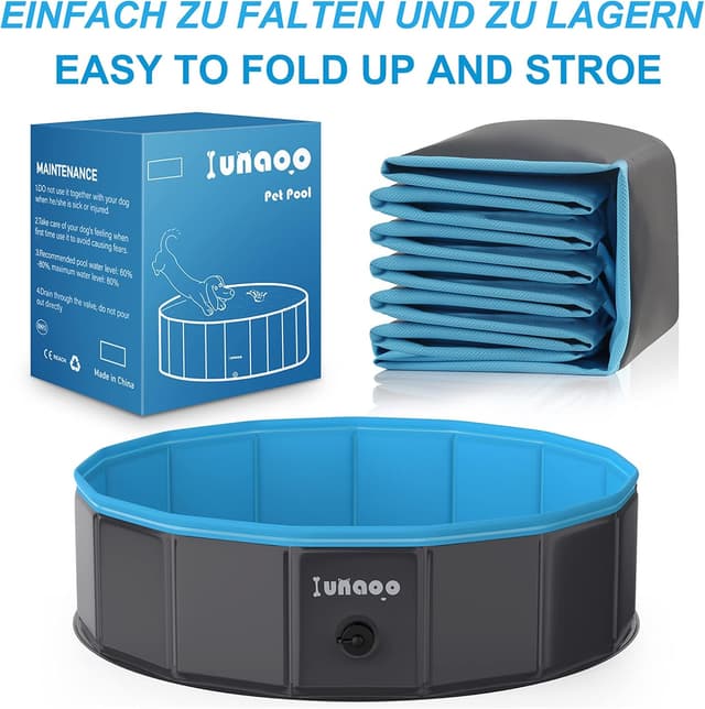 Detalle de lunaoo Dog Paddling Pool Foldable Pet Swimming Pool (Light Blue, 80 x 20 cm)