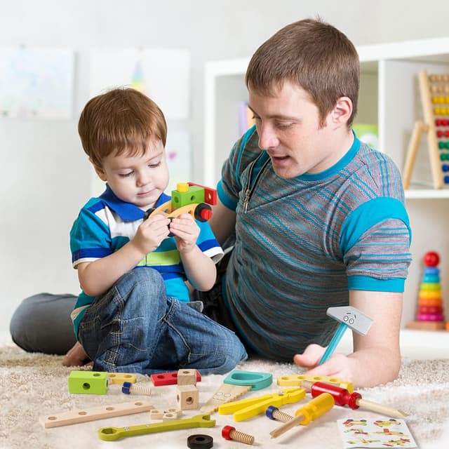 Detalle de Wooden Toys Kids Tool Set Wooden Tool Box Kit (34 pcs) for Pretend Play & Learning