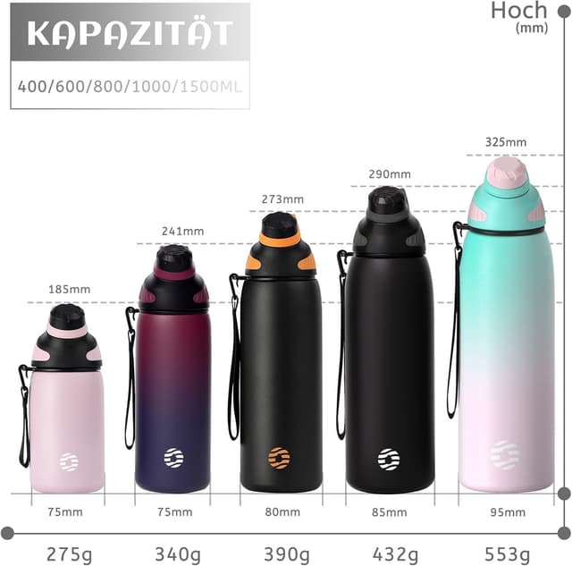 Detalle de Fjbottle stainless steel water bottle (600ml/800ml/1L/1.5L) with magnetic lid, BPA-free vacuum flask