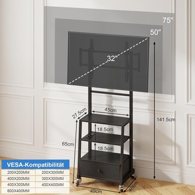 Thumbnail 6 de TV-Ständer Rollbar 32 bis 75 Zoll Schwarz