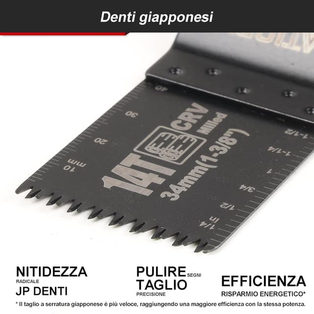 Detalle de Set BATIOPV da 22 lame per utensile multifunzione con attacchi universali