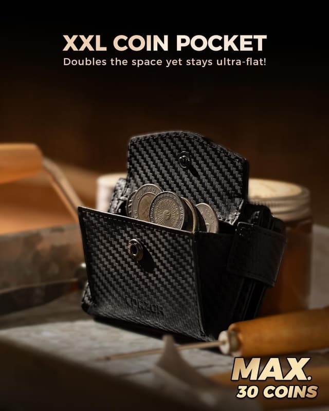 Detalle de LORZOR Magnetic Closure Card Holder with XXL Coin Pocket – Slim Genuine Leather RFID Wallet (10 cards)