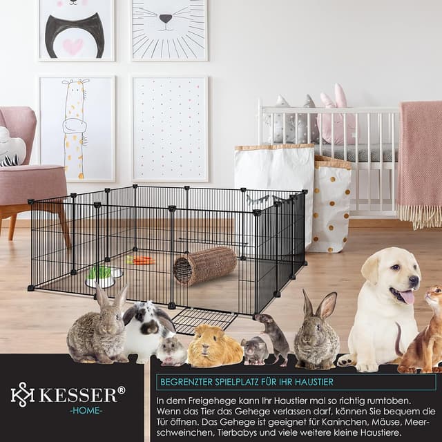 Detalle 2 de KESSER® Freigehege Gittergehege für Kaninchen (Metallgitter, XXL) inkl. Komplettset & Flasche – Laufgitter für innen/außen