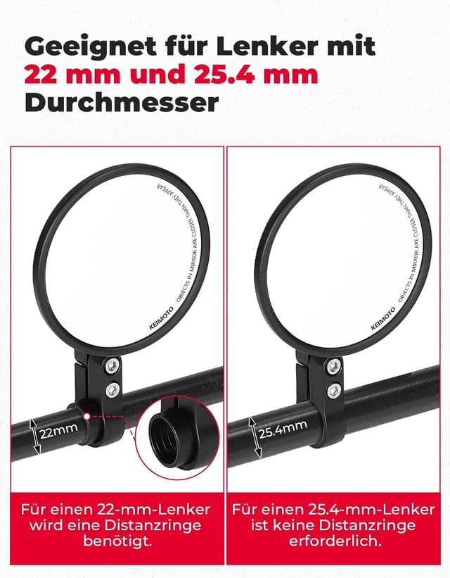 Detalle de KEMIMOTO CNC Motorrad Spiegel E24 geprüft – 360° drehbar, 2 Stück Lenkerendenspiegel für viele Lenker