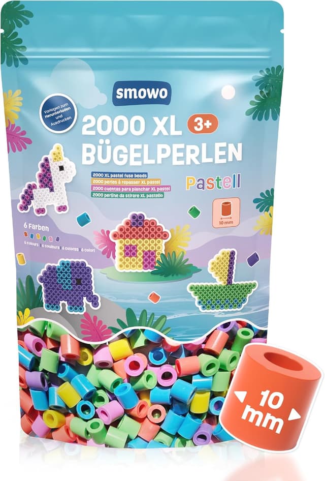 Detalle de Smowo Große 10mm Bügelperlen (2000 Stück) mit 6 Pastellfarben – XL Steckperlen für Kinder ab 3 Jahren