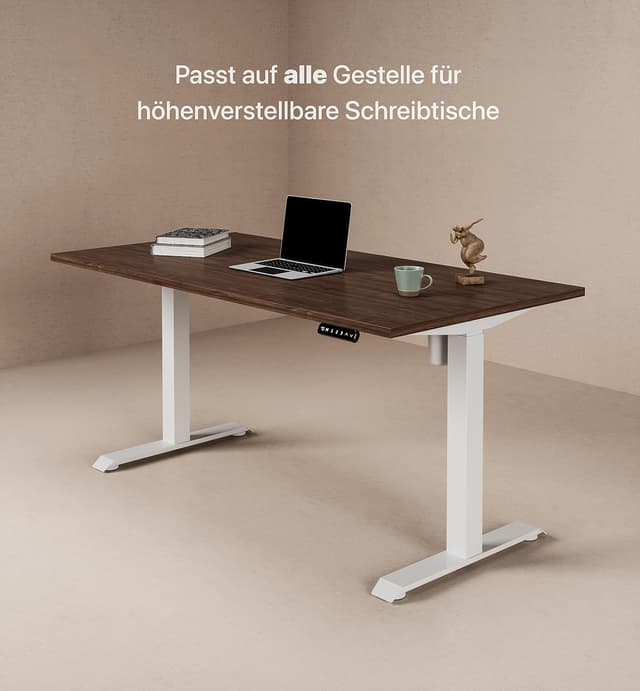 Detalle de Desktronic Tischplatte 140 x 70 cm (Nussbaum) – 25 mm robust für höhenverstellbare Schreibtische & mehr