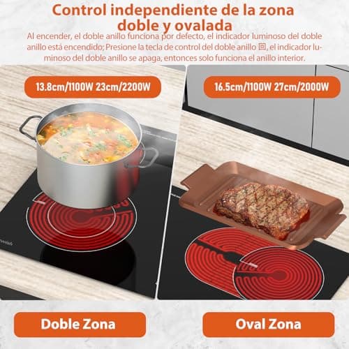 Detalle de TOPWISH Topwish placa vitrocerámica encastrable de 60 cm y 4 fuegos con doble zona y temporizador