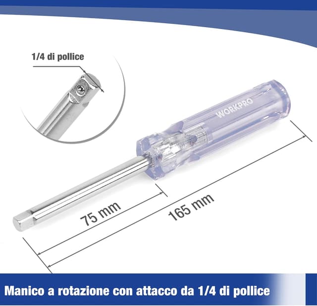 Detalle de WORKPRO Cofanetto prese Cr-V 1/4" e 3/8" con cricchetto a sgancio rapido (39 pezzi)